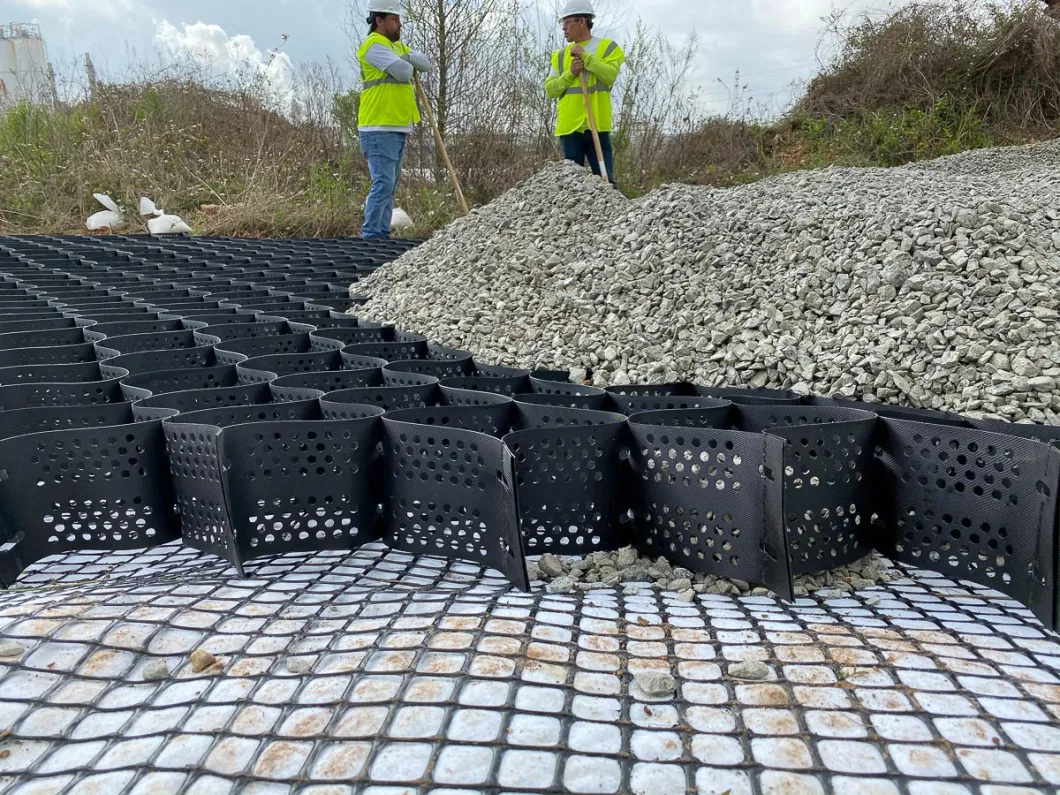 HDPE гравийная сетка материала системы подъезда текстурированная геоцель для укрепления дорог травяная сетка 0